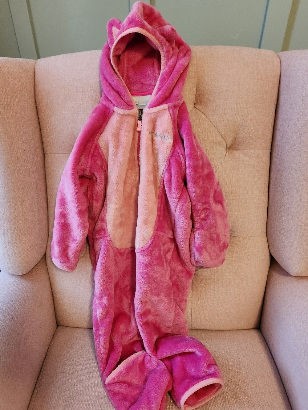 Columbia Pink Plush Cat Hooded Kids Bunting Romper Coat Outerwear Snow 3t